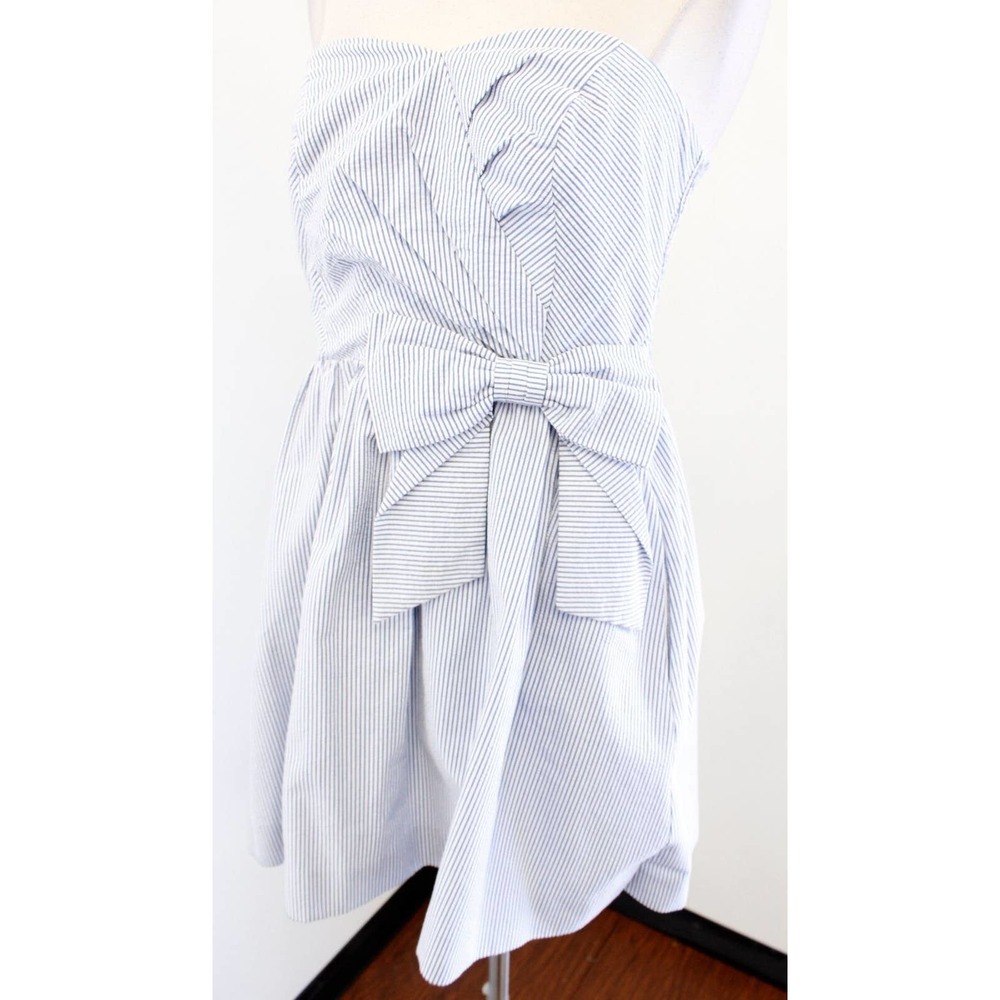 Lilly Pulitzer Henrietta Blue White Seersucker Stripe Strapless Bow Dress Size S - Picture 8 of 9